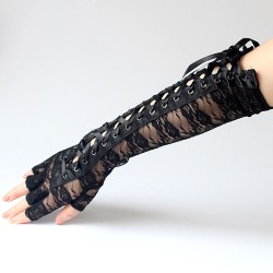 Sexy Lace Bandaged Dancing Half-finger Gloves