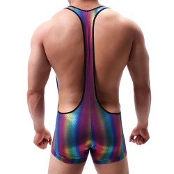 Elastic Rainbow Strappy One Piece Suit For Men