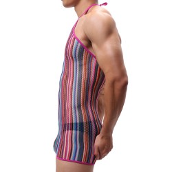 Men Haltered Colorful Striped Mesh Dress