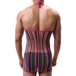 Men Haltered Colorful Striped Mesh Dress