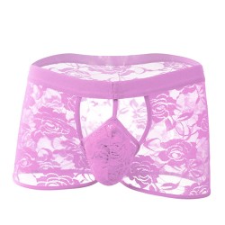 Alluring Front Hollowed-out  Lace Boxer Briefs