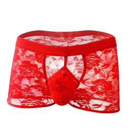 Alluring Front Hollowed-out  Lace Boxer Briefs