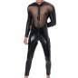 Men Transparent Faux Leather Spliced With Mesh Jampsuit