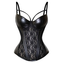 Hot Concentrated Shape Faux Leather Spliced With Lace Corset