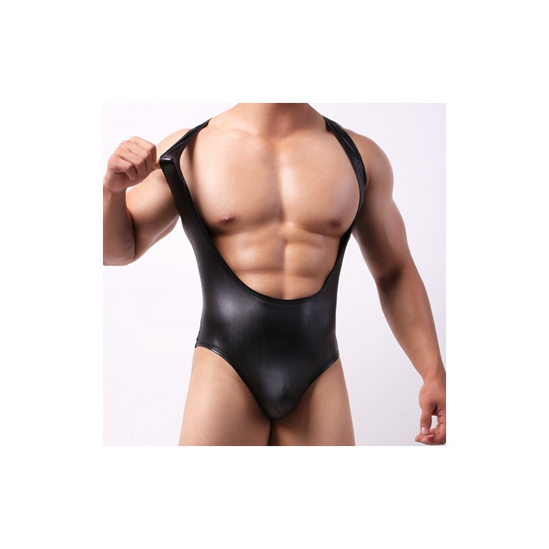 Powerful Men Patent Leather Cupless One-pieces