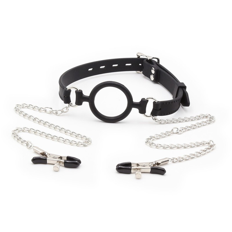 Silicone O Ring Gag With Nipple Clamp