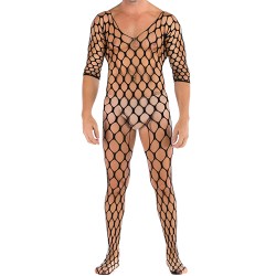 Big Mesh Hollowed-out See-through Men Bodysuit