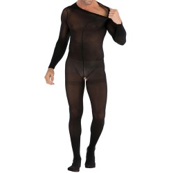 Mesh Long-sleeved Crotchless Jampsuit