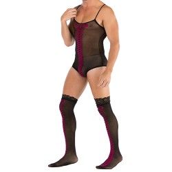 Men Strappy Jacquard Teddy Stockings