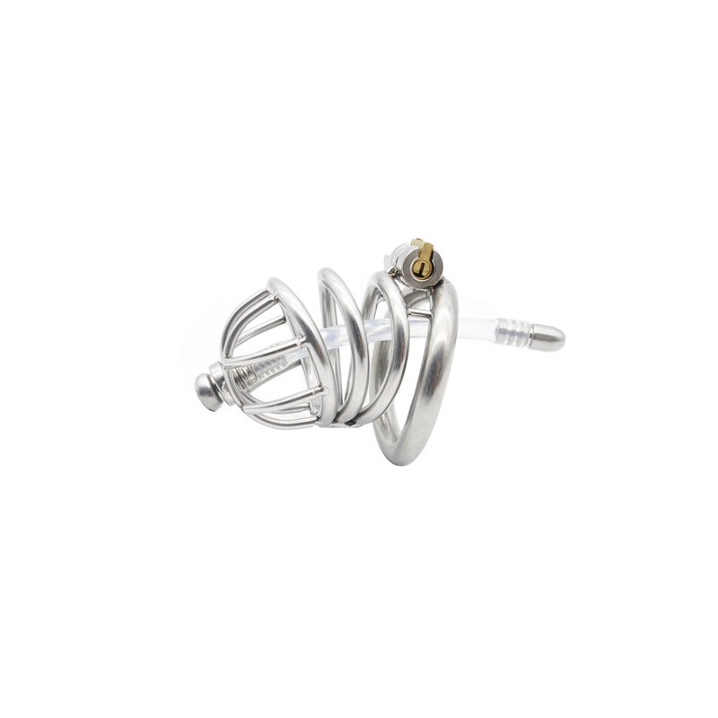 Bent Ring Chastity Cage with Silicone Urethral Plug