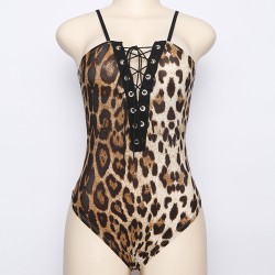 Slim Leopard Print Deep V-neck Hot Lingerie Teddy