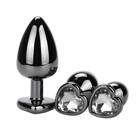 Heart Jeweled Stainless Steel Butt Plug - Black