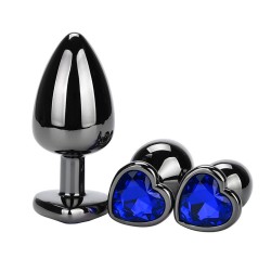 Heart Jeweled Stainless Steel Butt Plug - Black