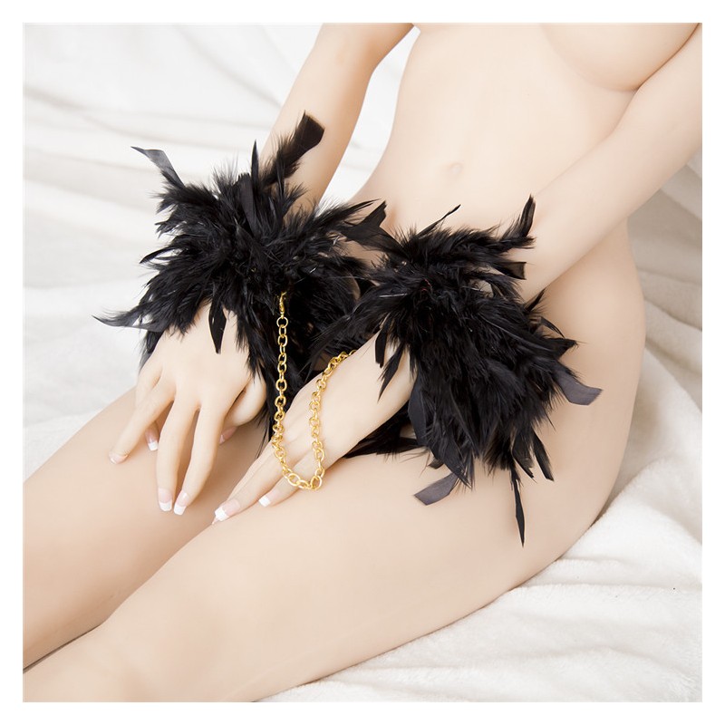 Feather Cuffs With Golden Chain