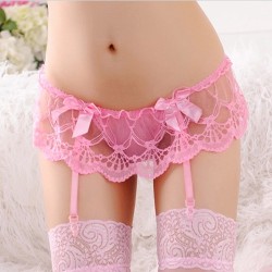 Lovely Butterfly Knot Lace Trim G-string With Garters