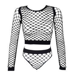 Women Hot Long-sleeved Fishnet Coat And Panty Set