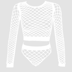 Women Hot Long-sleeved Fishnet Coat And Panty Set