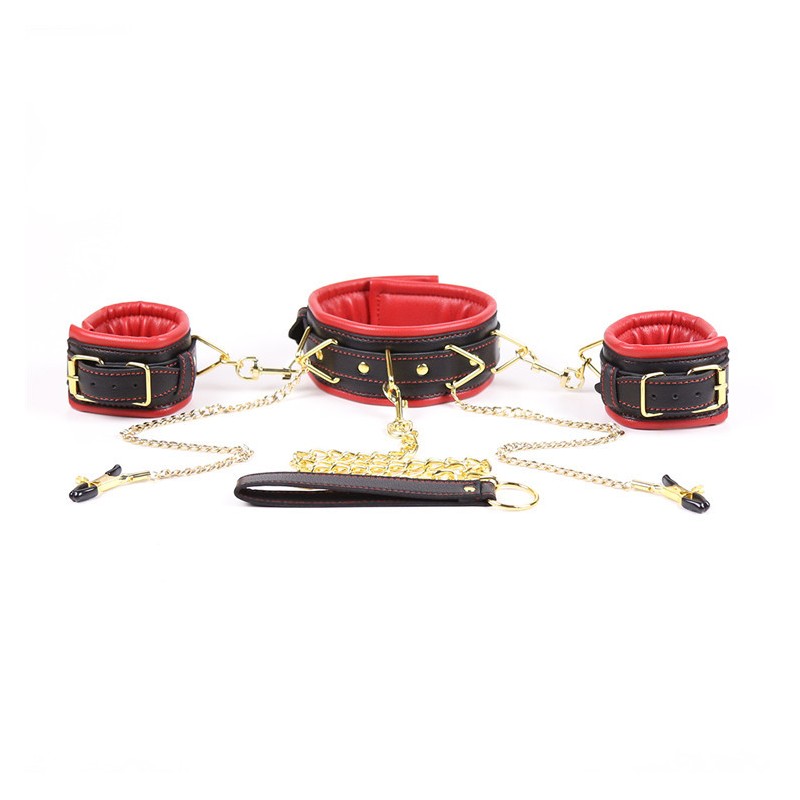 Collar And Handcuffs With Nipple Clamp Body Restraint