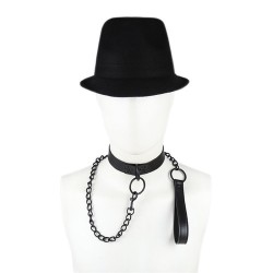 Leather Black Chain Neck Collar