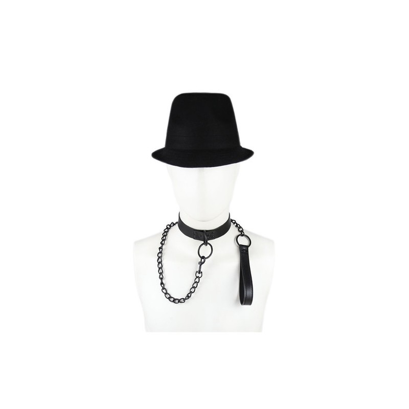 Leather Black Chain Neck Collar