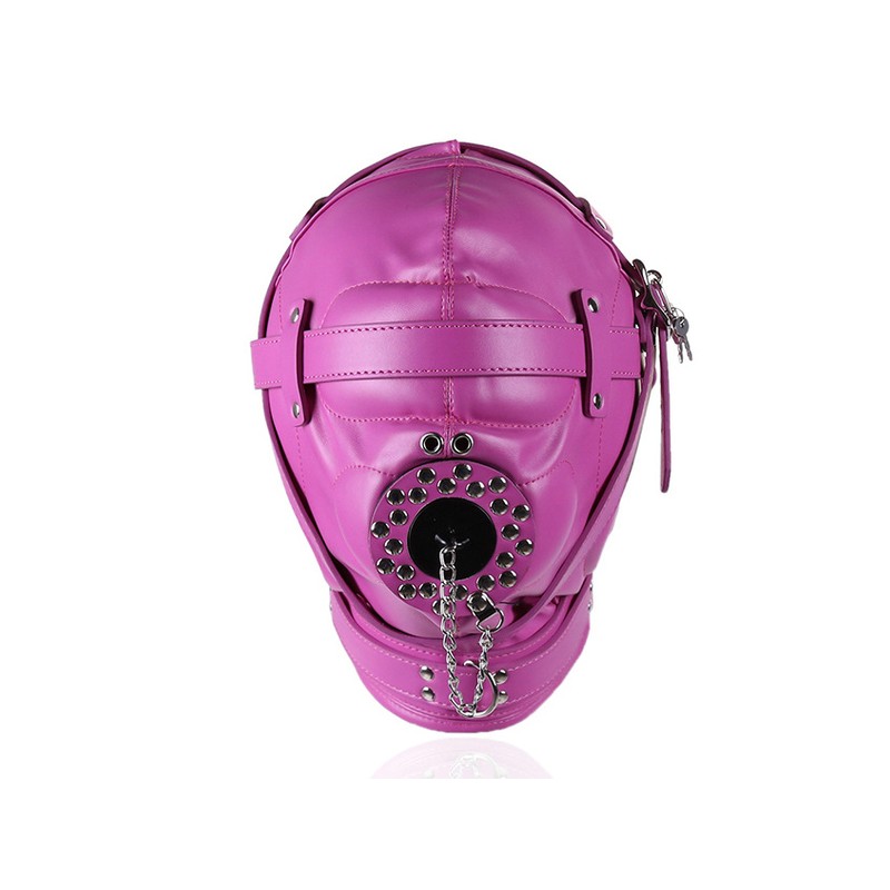 Sensory Deprivation Hood with Open Mouth Gag - Rose