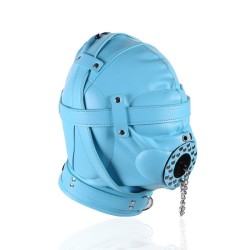 Sensory Deprivation Hood with Open Mouth Gag - Blue