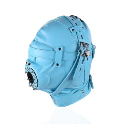 Sensory Deprivation Hood with Open Mouth Gag - Blue