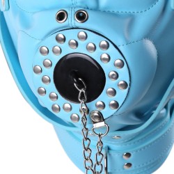 Sensory Deprivation Hood with Open Mouth Gag - Blue