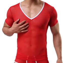 Elastic Transparent Mesh T-shirt Short Sleeves