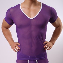 Elastic Transparent Mesh T-shirt Short Sleeves