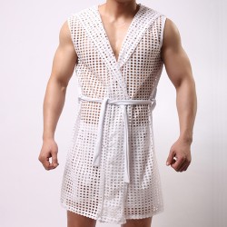 Powerful Hollowed-out Net Hooded Bandaged Bathrobe