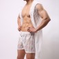 Powerful Hollowed-out Net Hooded Bandaged Bathrobe