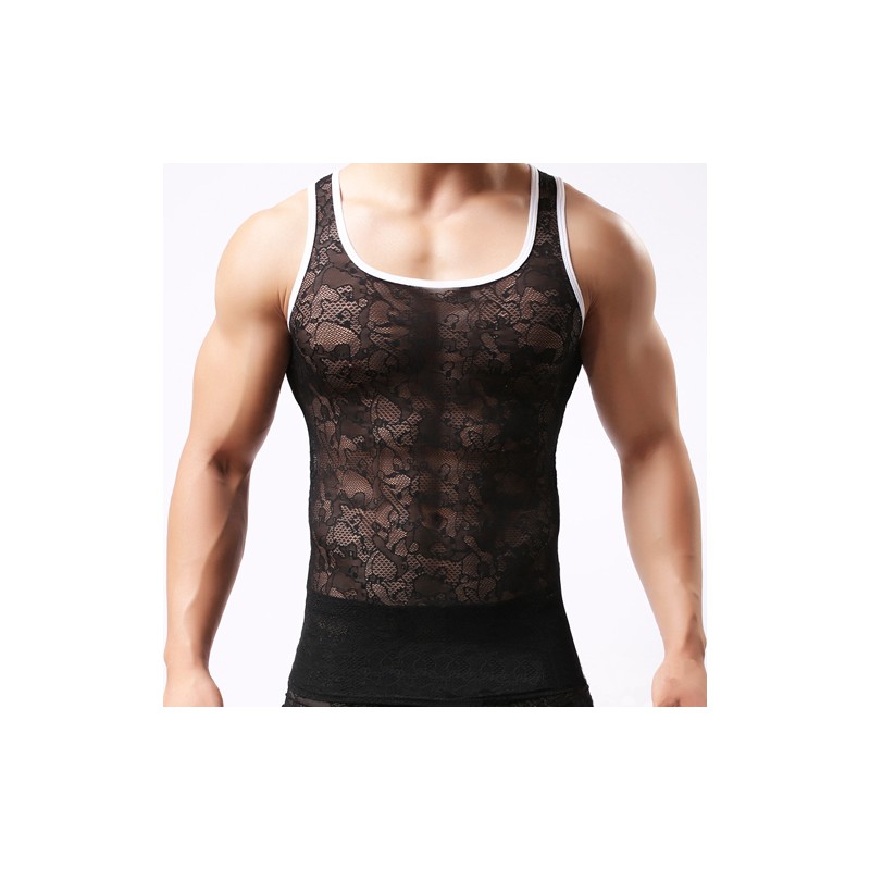 Men Hot Lace See-through Vest Sexy Lingerie