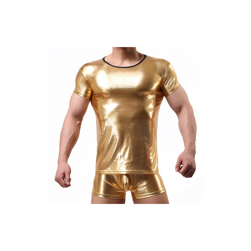 Strong Patent Leather Short Sleeves For Men