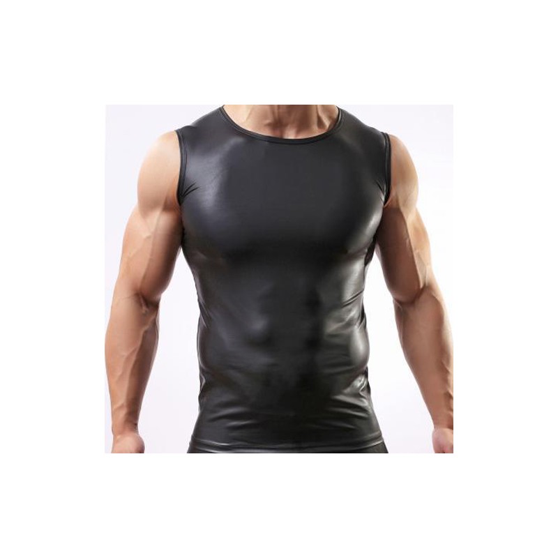 Sexy Faux Leather Slim Vest For Men