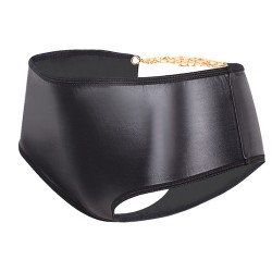 Adult Faux Leather Back Hollowed-out Briefs