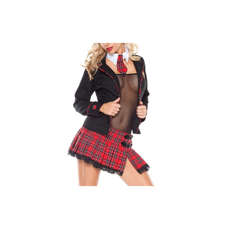 5pcs Checked  Schoolgirl Costume Sexy Lingerie