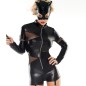 Black Faux Leather Mesh Splicing Zipper Costume