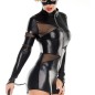 Black Faux Leather Mesh Splicing Zipper Costume