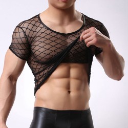 Strong Transparent Diamond Mesh Short Sleeves Underwear