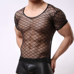 Strong Transparent Diamond Mesh Short Sleeves Underwear