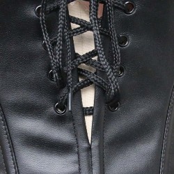 Black Lace Strappy Faux Leather Splicing Back Zipper Bustiers