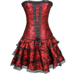 Long Overbust Floral Lace Bandage Ladylike Dress Corset