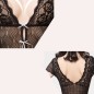 Hot Black Deep V-neck Lace And Mesh Splicing Bowknot Jumpsuit Li