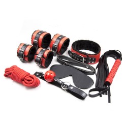 Black Red Bondage And Fetish Kit - 7 Pcs